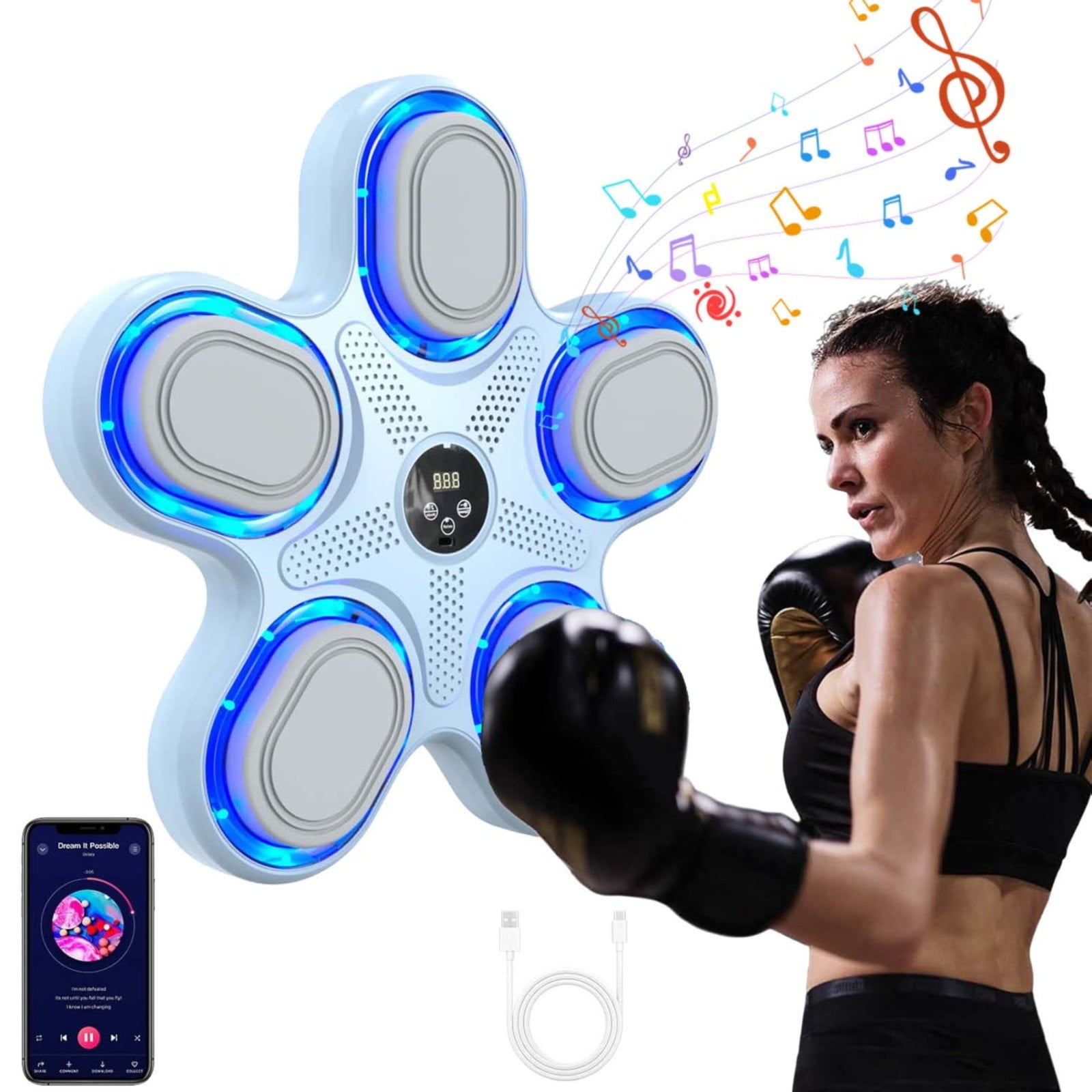 Purova Music Boxing Machine - Bluetooth Boxmaschine Mit 15 Stufen & Punktanzeige Für Kinder