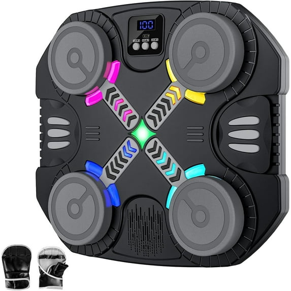Music Boxing Machine with Boxing Gloves, Smart Bluetooth Portable Punching Trainer with Upgrade LED Light Effect, 5 Modes 7 Adjustable Speed Settings for Coordination, Reflexes, Motor Skills