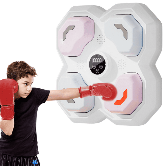 Music Boxing Machine, Boxing Wall Mount Machine for Kids Adult, Smart Boxing Traineing Machine with Boxing Gloves(White)