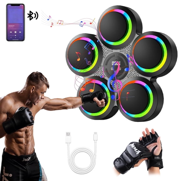 Music Boxing Machine, Interactive Punching Trainer with Boxing Gloves, Large Size Wall Mounted Electronic Boxing Target for Adult Kids, 9 Modes & 9 Speeds