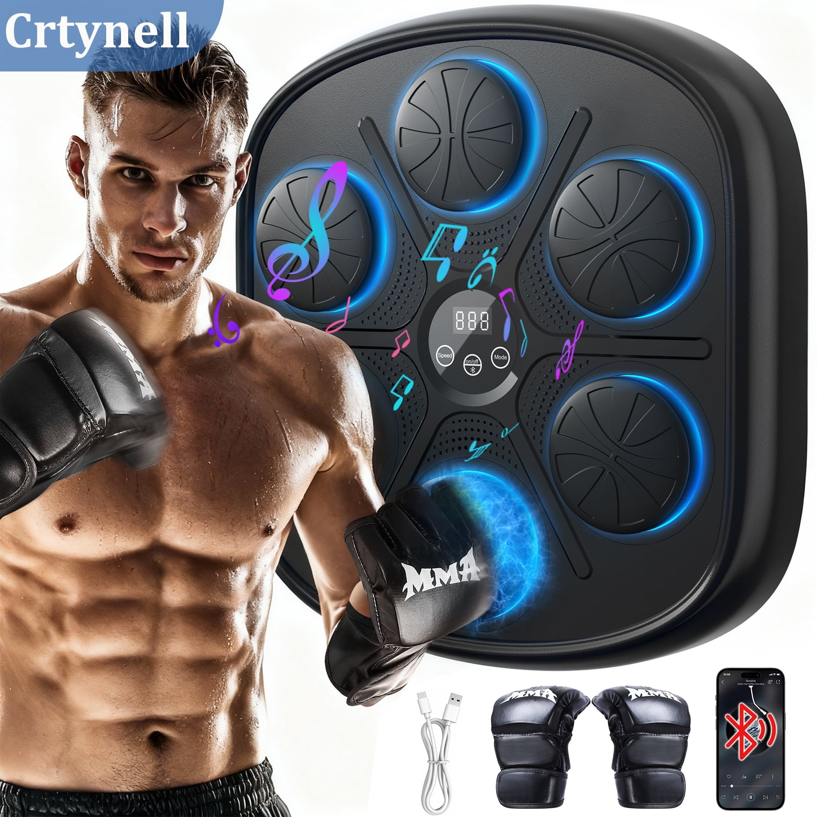 Macchina Da Boxe Musicale Con Luci LED E Bluetooth - Bersaglio A Parete Con 12 Velocità - Conteggio Intelligente - Guanti Inclusi - 3