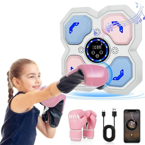 Music Boxing Machine for Kids Sport Toys,Wall Mounted Smart Punching Target Toys Training Pad with Boxing Glove Exercise Equipment for Home for Boys Girls Kids 4-12+Years Old (PINK+BLUE)