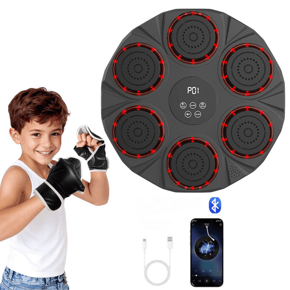 Music Boxing Machine, Music Punching Trainer with Boxing Gloves, Wall Mounted Electronic Workout Punching Machine for Kids, 1 Pcs