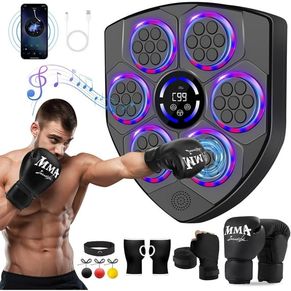 Music Boxing Machine for Parent-Child Sport Games,Upgraded Smart Music Boxing Wall Mounted Smart Punching Target Training Pad with Boxing Glove Exercise Equipment Home for Adults(BLACK)