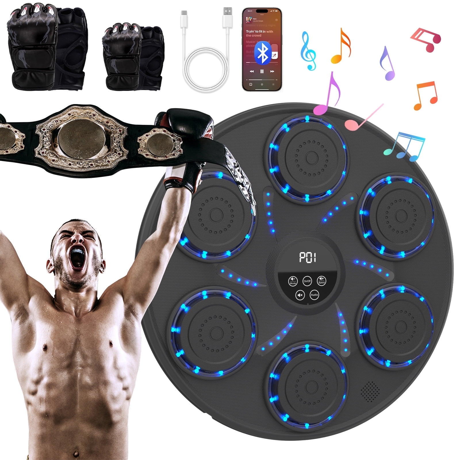 VASDEV Music Boxing Machine Smart Bluetooth Boxing Equipment for Adults ...