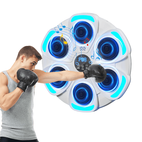 Music Boxing Machine, Smart Bluetooth Boxing Machine with Gloves, Wall Mounted Music Punching Trainer for Kids Adult, Electronic Workout Punching Machine, 9 Modes & 9 Speeds (White)