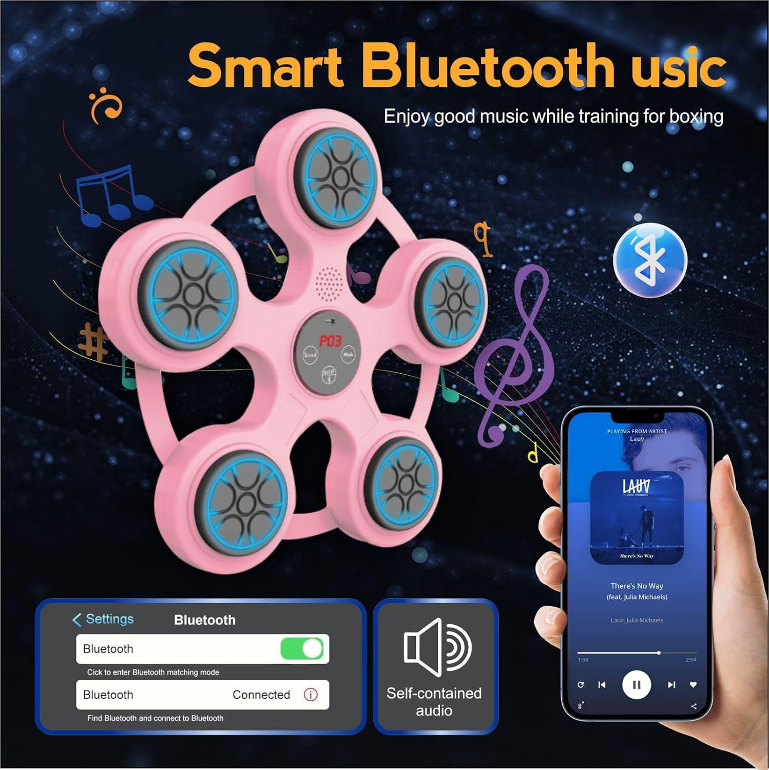 Music Boxing Machine, Smart Bluetooth Trainer With Gloves, Wall Mount for Adults, Shockproof Silent, Target Workout Equipment for Home, Office, Gym