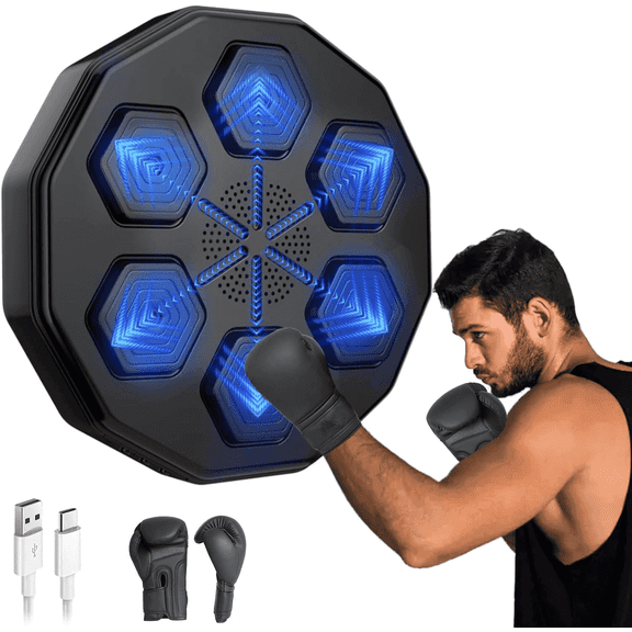 Music Boxing Machine - Smart Wall-Mounted Boxing Trainer with 9 Modes & Speeds, Bluetooth Music, LED Display, Gloves & USB Cable for Professional Training & Fitness - Black