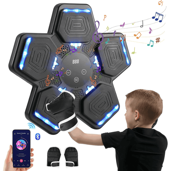 Music Boxing Machine, Wall Mounted One Punch Boxing Machine, Boxing Training Punching Equipment, Smart Boxing Pad with LED Light and Music for Kids, Adults, Home Workout, Stress Relief