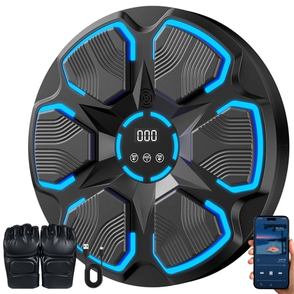 2026 Music Boxing Machine with Gloves for Kids, Wall Mount Smart Boxing Target with 11 Modes, 9 Speeds, Bluetooth Music,LED Display