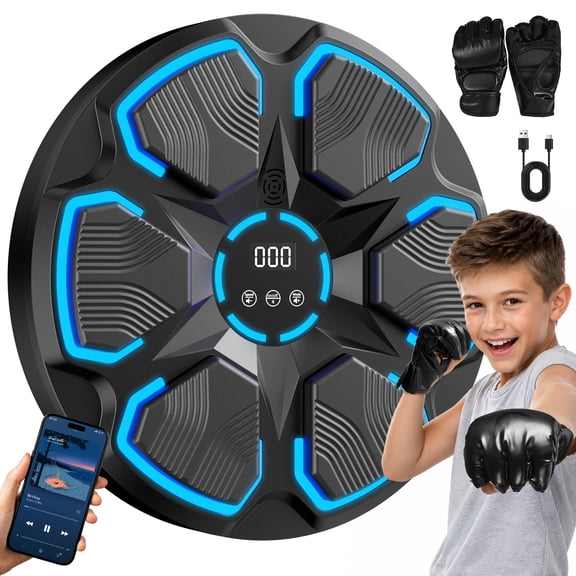 2026 Music Boxing Machine with Gloves for Kids, Wall Mount Smart Boxing Target with 11 Modes, 9 Speeds, Bluetooth Music,LED Display