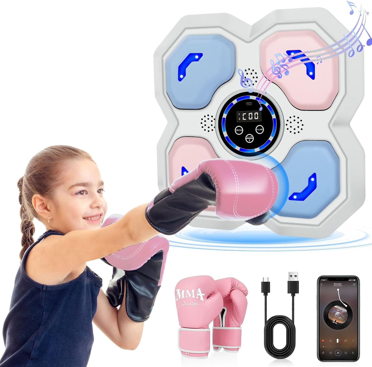 Music Boxing Machine forand Teens Adults, Trainer Equipment with Gloves, Wall-Mounted Boxing Music Workout Machine,Electronic Focus Training for Home,Office