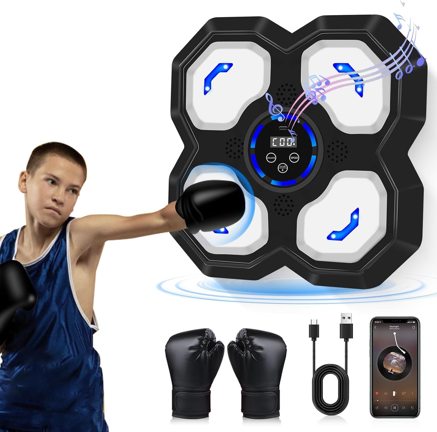 Music Boxing Machine forand Teens Adults, Trainer Equipment with Gloves, Wall-Mounted Boxing Music Workout Machine,Electronic Focus Training for Home,Office