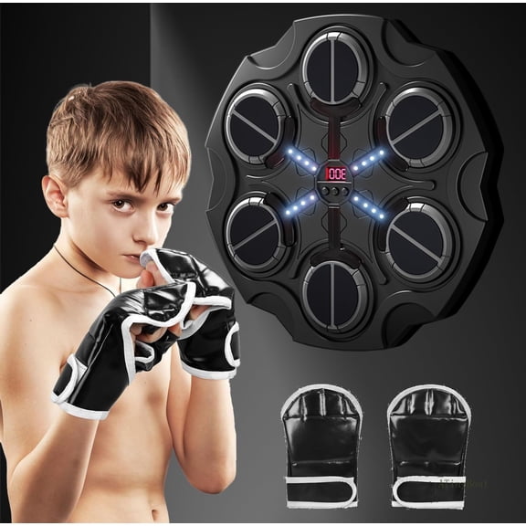 Music Boxing Machine with Gloves, Smart Scoring Punching Target, Bluetooth LED Fitness Equipment