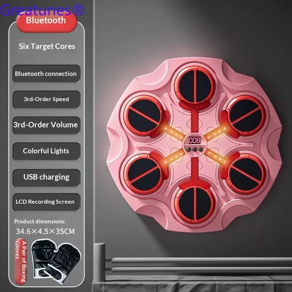 Music Boxing Wall Target, Smart LED Wall Mount Boxing Pad, 9 Speed Modes, Adjustable Height, No Drill, Gloves Included