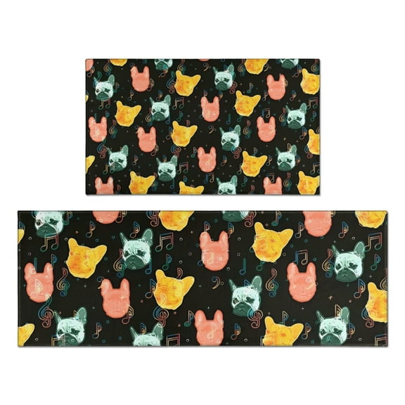Music Bulldog Kitchen Rugs Sets Of 2,Anti Fatigue Kitchen Mat Rugs Non Slip Washable,Decorative Kitchen Floor Mats for Kitchen,Sink,Laundry,17"x30"+17"x47"