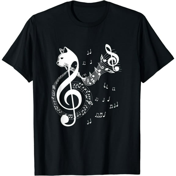Music & Cats Lover Treble Clef Funny Cat Music Notes T-Shirt