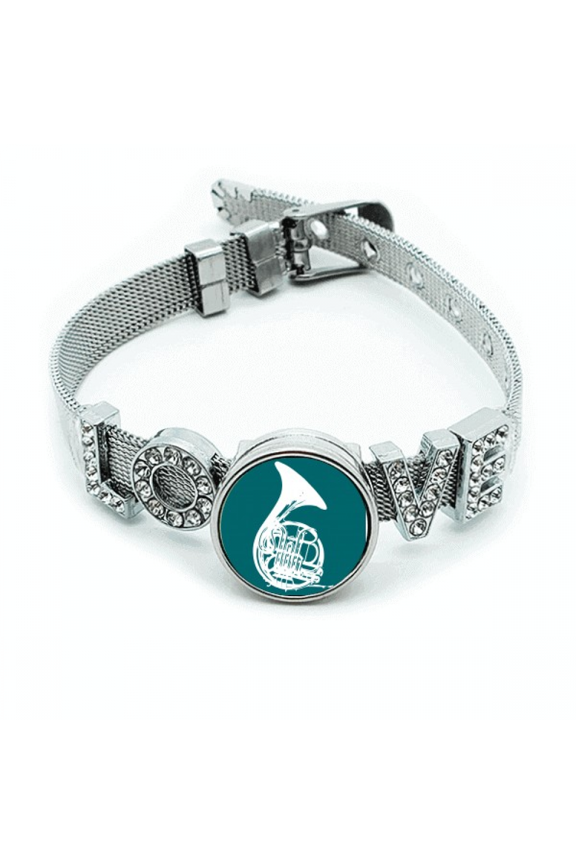 Music Classical Instrument French Horn Bracelet Wristband Crystal Love Adjustable Bangle