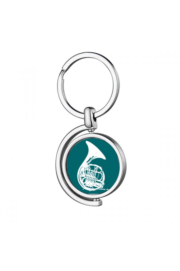 Music Classical Instrument French Horn Rotating Keychain Metal Keyring Holder