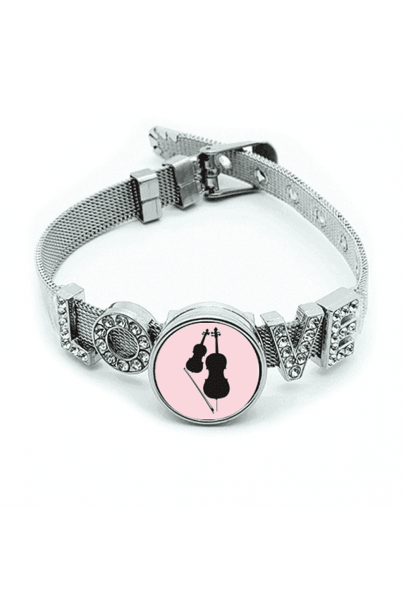Music Classical Instrument Violin Bracelet Wristband Crystal Love Adjustable Bangle