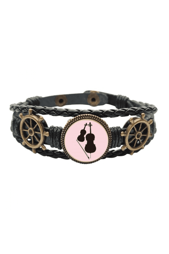 Music Classical Instrument Violin Leather Braided Ocean Bracelet Wristband