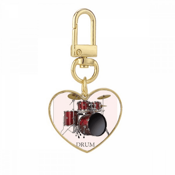 Music Classical Musical Instrument Drum Gold Heart Keychain Metal ...