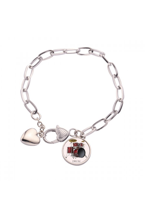 Music Classical Musical Instrument Drum Heart Chain Bracelet Jewelry Charm Fashion