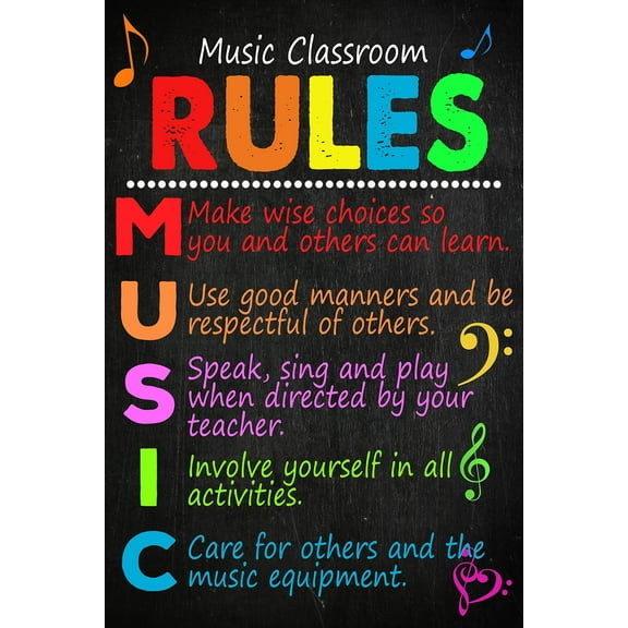 Music Classroom Rules Posters for Elements Bulletin Board Musical Education Decor Primary School Middle and High Decorations or Homeschool Supplies
