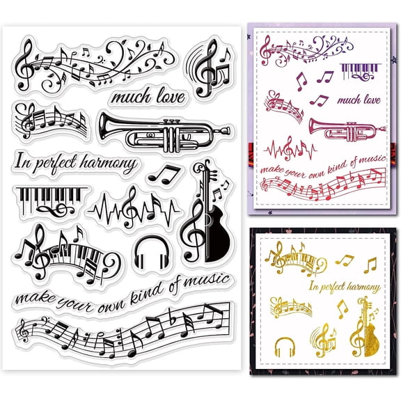 Music Clear Stamp Violin Piano Keys Transparent Silicone Stamp Musical Note Rubber Stamp for DIY Making