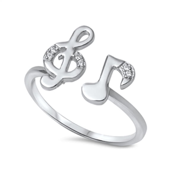 Music Clef Note Clear Cubic Zirconia Ring .925 Sterling Silver Band White Jewelry Female Male Size 8