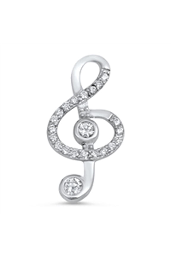 Music Clef Note Pendant Clear Cubic Zirconia .925 Sterling Silver Loop Knot Charm Jewelry Female