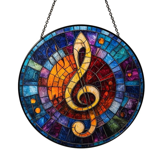 Music Clef Stained Glass Style Suncatcher Window Hanging, Decorative Musical Symbol Art Decor, Acrylic Style Window Hanging for Home Interior, Music Inspired Art Window Decoration