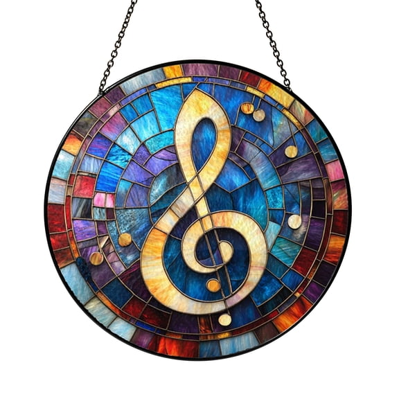 Music Clef Stained Glass Window Hanging, Classic Musical Home Decor Accent
