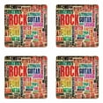 thumbnail image 1 of Music Coaster Set of 4, Retro Rock Roll Lettering Grunge Distressed Colors Back then Sound Music Theme, Square Hardboard Gloss Coasters, Standard Size, Multicolor, by Ambesonne, 1 of 2
