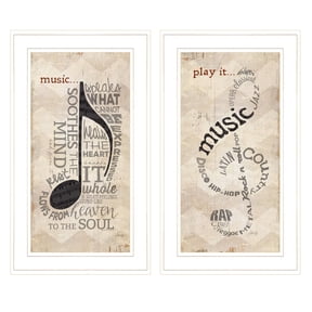 Trendy Decor4U "Music" Collection 2-Piece Vignette By Marla Rae, White Frame