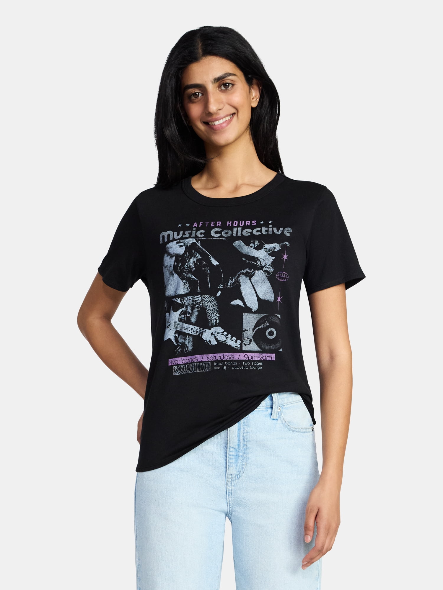 Music Collective Women's Graphic Everyday Tee with Short Sleeves, Sizes XXS-XXL