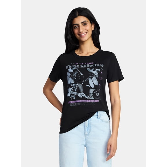 Music Collective Women's Graphic Everyday Tee with Short Sleeves, Sizes XXS-XXL