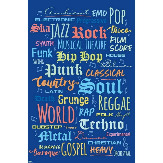 Music - Color Text Wall Poster, 14.725" x 22.375"