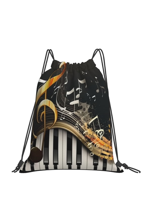 Music Cool Piano Vintage Large Drawstring Backpack Casual Cinch Sack Bag Backpack for Sports Hiking Travel Gym