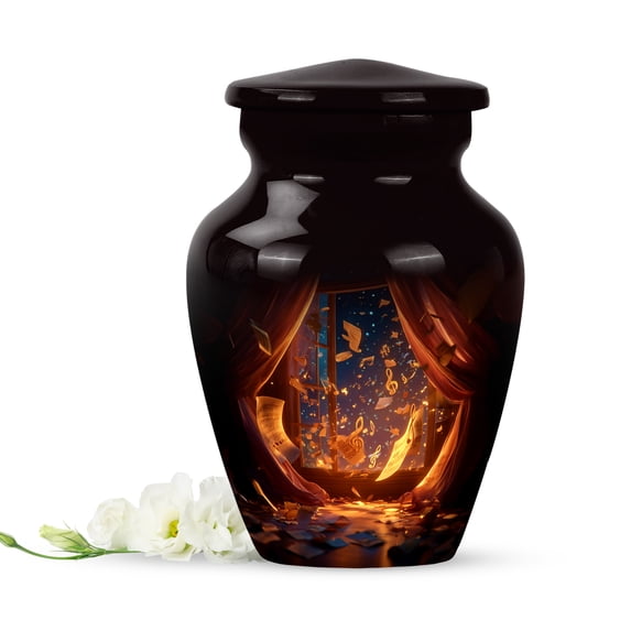 Music Cremation Urns For Human Ashes Adult Male Small - brown Mini Urns For Male And Female - black Urn For Human Ashes - Small Keepsake Urns For Ashes Adult Mother, 3 Inch