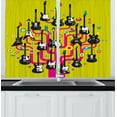 thumbnail image 1 of Music Curtains 2 Panels Set, Guitars for Rock Stars Above a Tree Plant Modern Geometric Design Print, Window Drapes for Living Room Bedroom, 55W X 39L Inches, Hot Pink Apple Green, by Ambesonne, 1 of 2