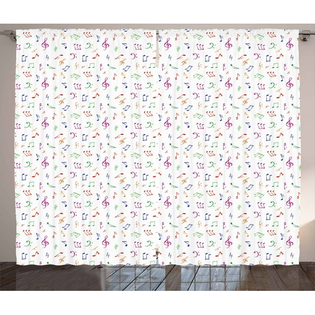 Ambesonne Music Curtains 2 Panel Set, Watercolor Sonic Art, 108" x 108", Multicolor