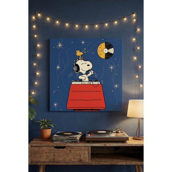 Music DJ Dog Playing Vinyl Turntable Peanuts Style Snoopy Fun Retro Record Art Poster 12x18 UNFRAMED
