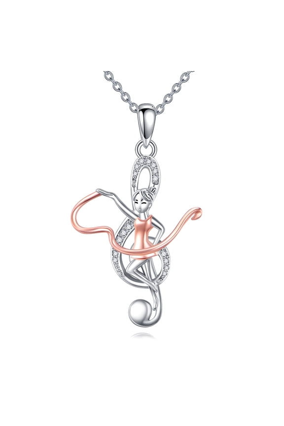 Music Dance Necklace 925 Sterling Silver Treble Clef Music Note Pendant Dancer Dancing Jewelry for Women Gifts Christmas