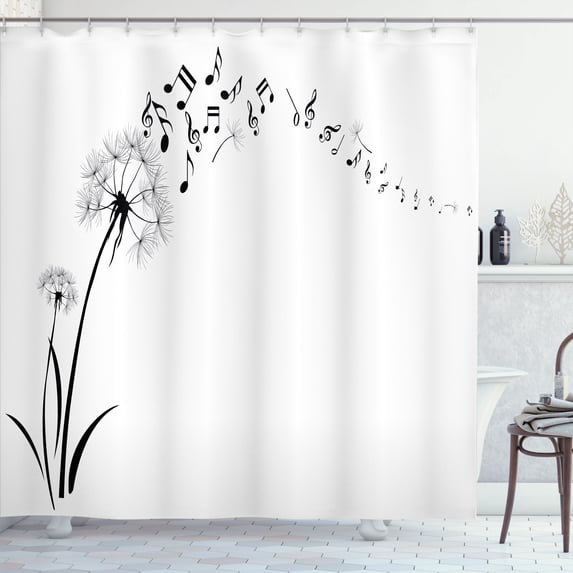 Ambesonne Music Shower Curtain, Meadow Dandelions Floral, 69"Wx70"L, Black White