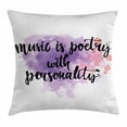 thumbnail image 1 of Music Decor Throw Pillow Cushion Cover, Inspirational Quote about Music Hand Written Calligraphy Color Splashes, Decorative Square Accent Pillow Case, 18 X 18 Inches, Violet Coral Black, by Ambesonne, 1 of 2