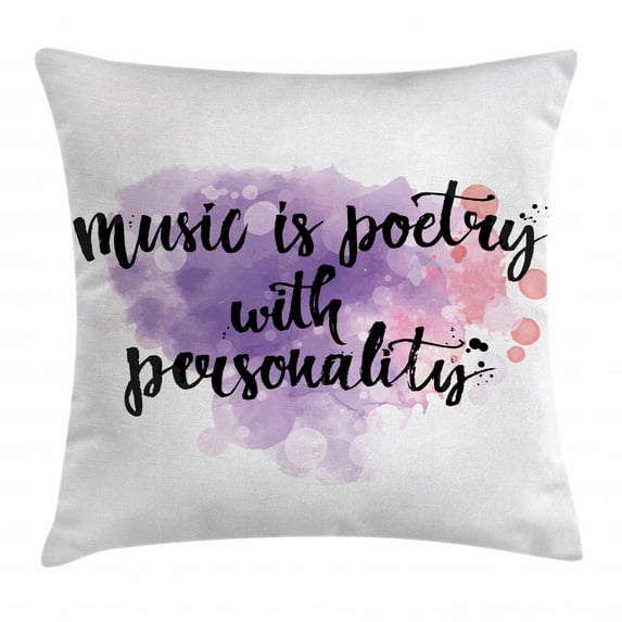 Music Decor Throw Pillow Cushion Cover, Inspirational Quote about Music Hand Written Calligraphy Color Splashes, Decorative Square Accent Pillow Case, 18 X 18 Inches, Violet Coral Black, by Ambesonne
