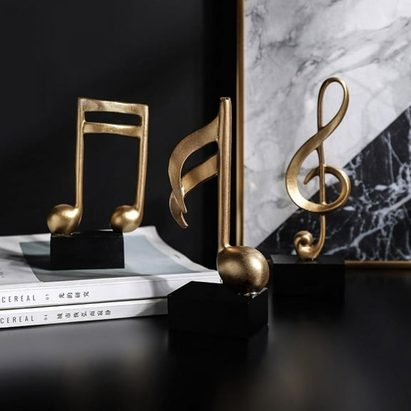 Music Decoration Sculpture Music Note Figurine Piano Gifts Statue for Home Birthday Arts Polyresin Gold, 3PCS