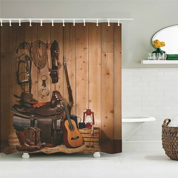 Music Decoration Shower Curtain Clef Illustration Cowboy Guitar Curtains Art Print Fabric Bathroom Decoration