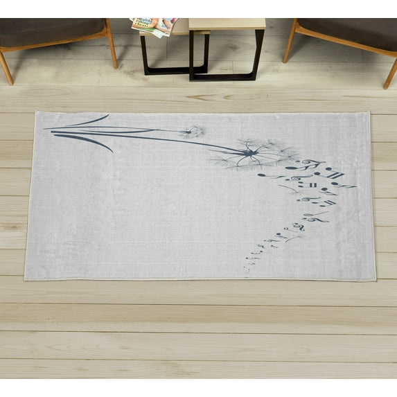 Music Decorative Rug, Flying Dandelions Notes Summer Spring Meadow Silhouette Softness Simple Print, Quality Carpet for Bedroom Dorm and Living Room, 6 Sizes, Dark Teal, by Ambesonne